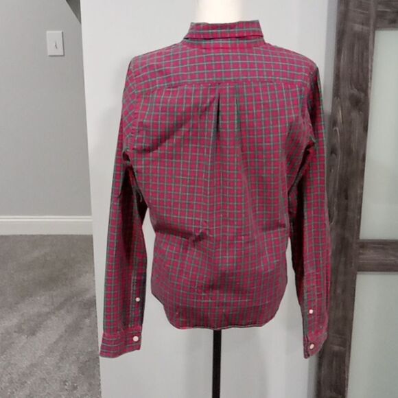 Aberceombie & Fitch Red blue & green plaid Casual 7 Button Down shirt size Large - Picture 2 of 2